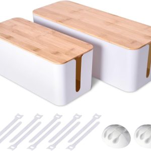 2 Pack Wooden Cord Organizer, Baby-Safe Lock, White