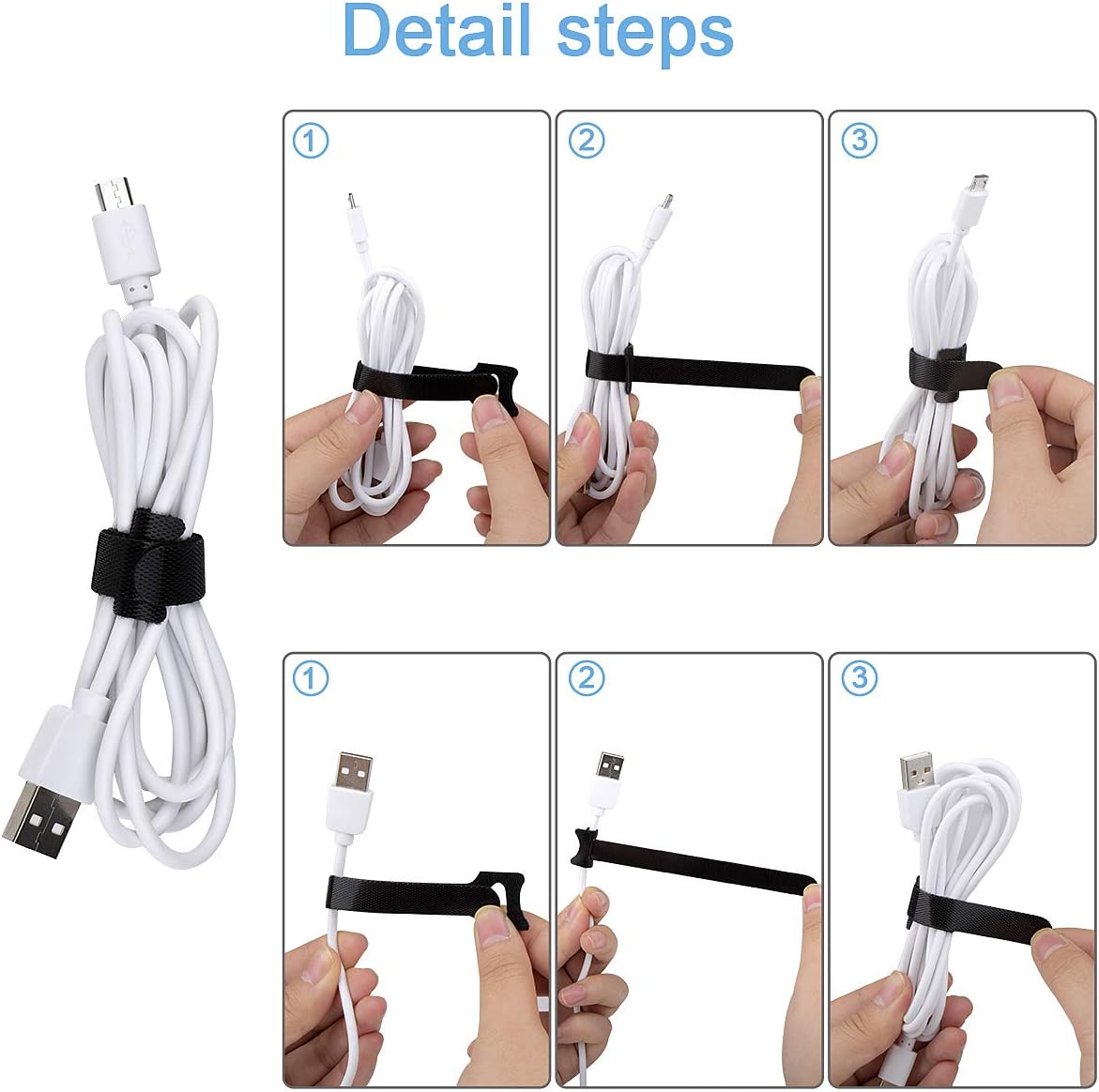 60 Pack Reusable Cable Ties, Cord Organizer Straps - Image 4