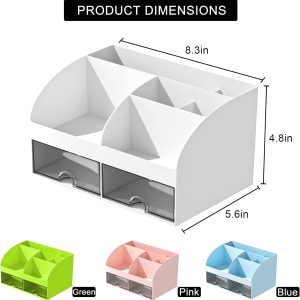 Desktop Organizer, 6 Compartments, 2 Drawers, White