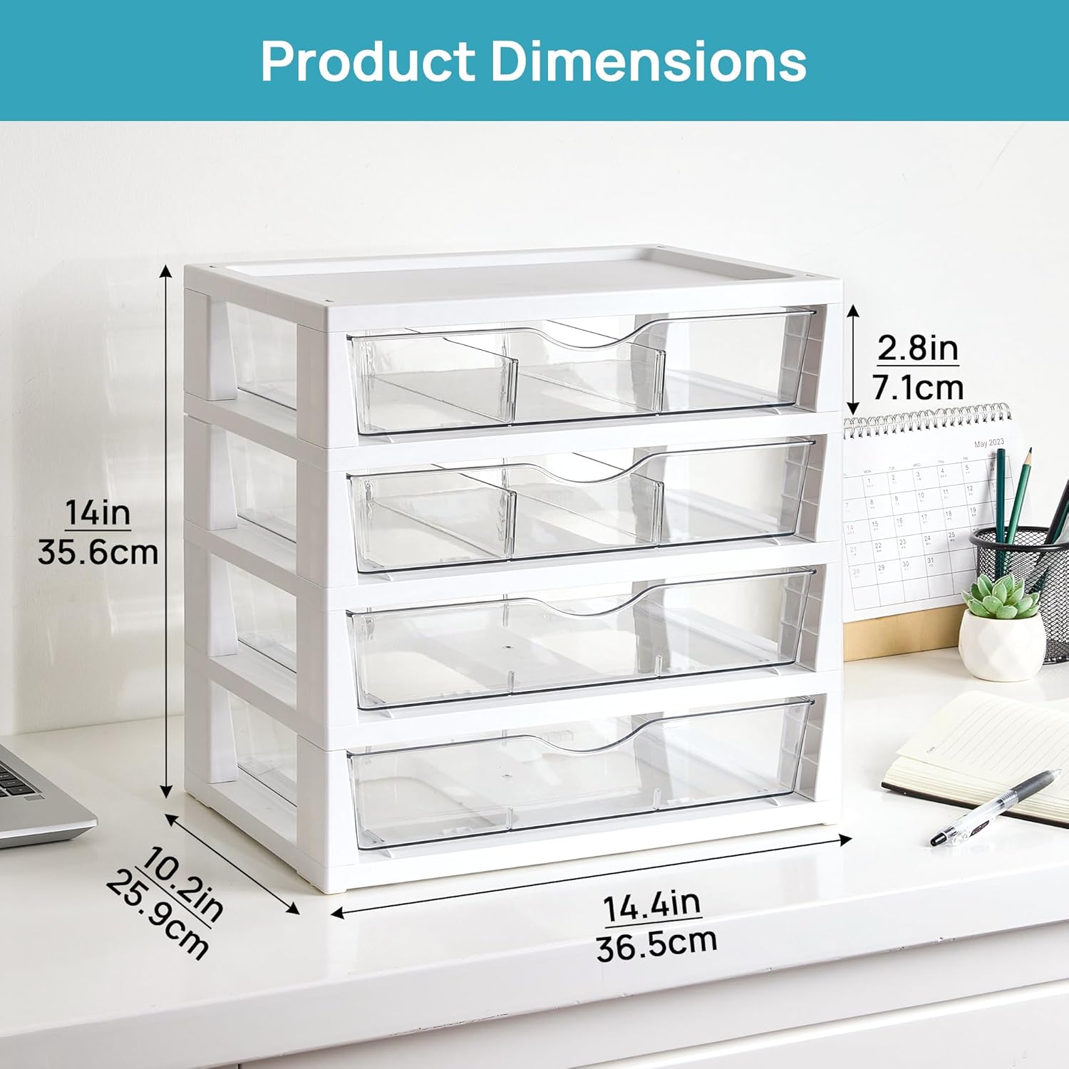 Clear 4-Tier Desktop File Organizer with Drawers - Image 2