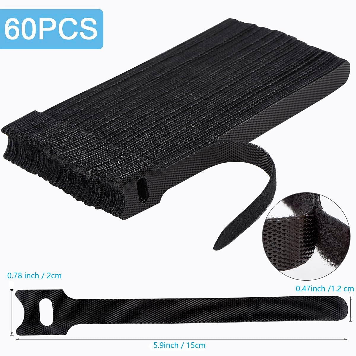 60 Pack Reusable Cable Ties, Cord Organizer Straps - Image 2