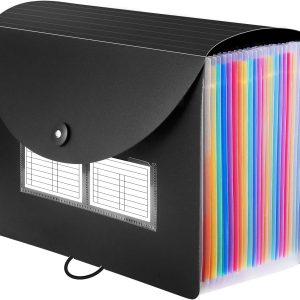 24-Pocket Expanding File Folder, A4 Document Organizer, Black