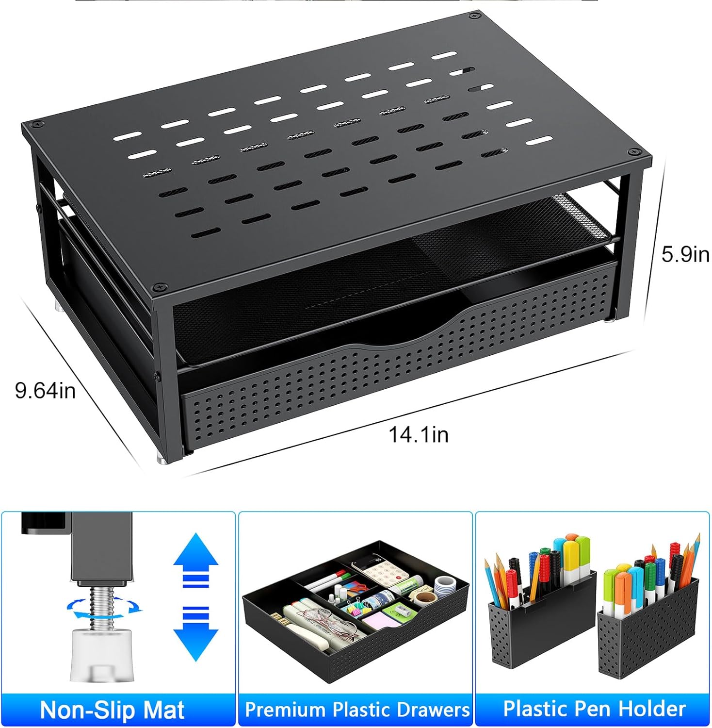 Monitor Stand with Drawer & Pen Holders - Image 5