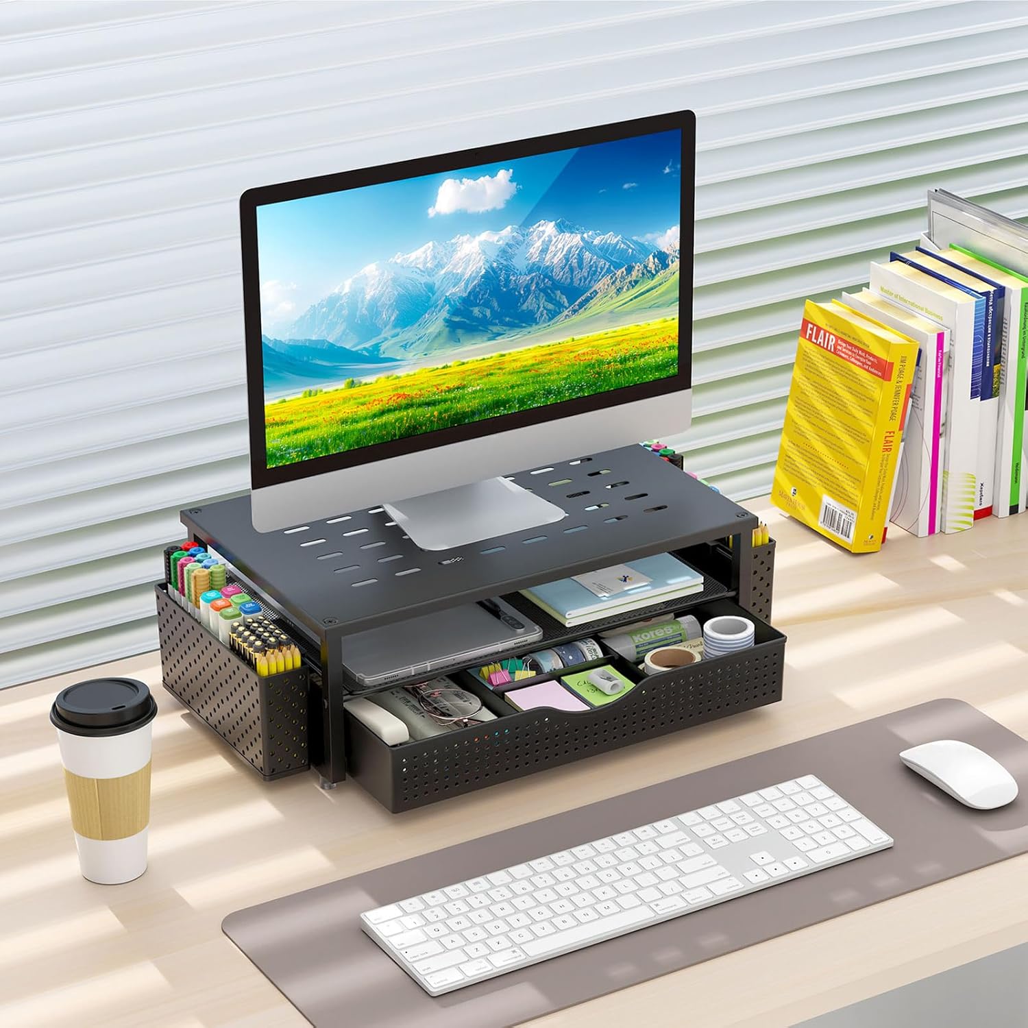 Monitor Stand with Drawer & Pen Holders - Image 6