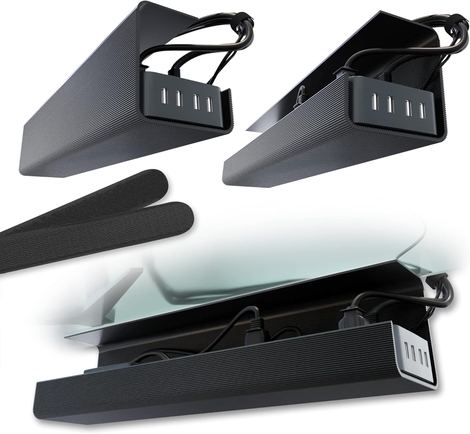 Self-Adhesive Cable Tray, Black, 2-Pack