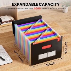 24-Pocket Expanding File Folder, A4 Document Organizer, Black