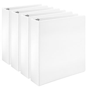 3 Ring Binders, 2 Inch D-Ring, White, 4 Pack