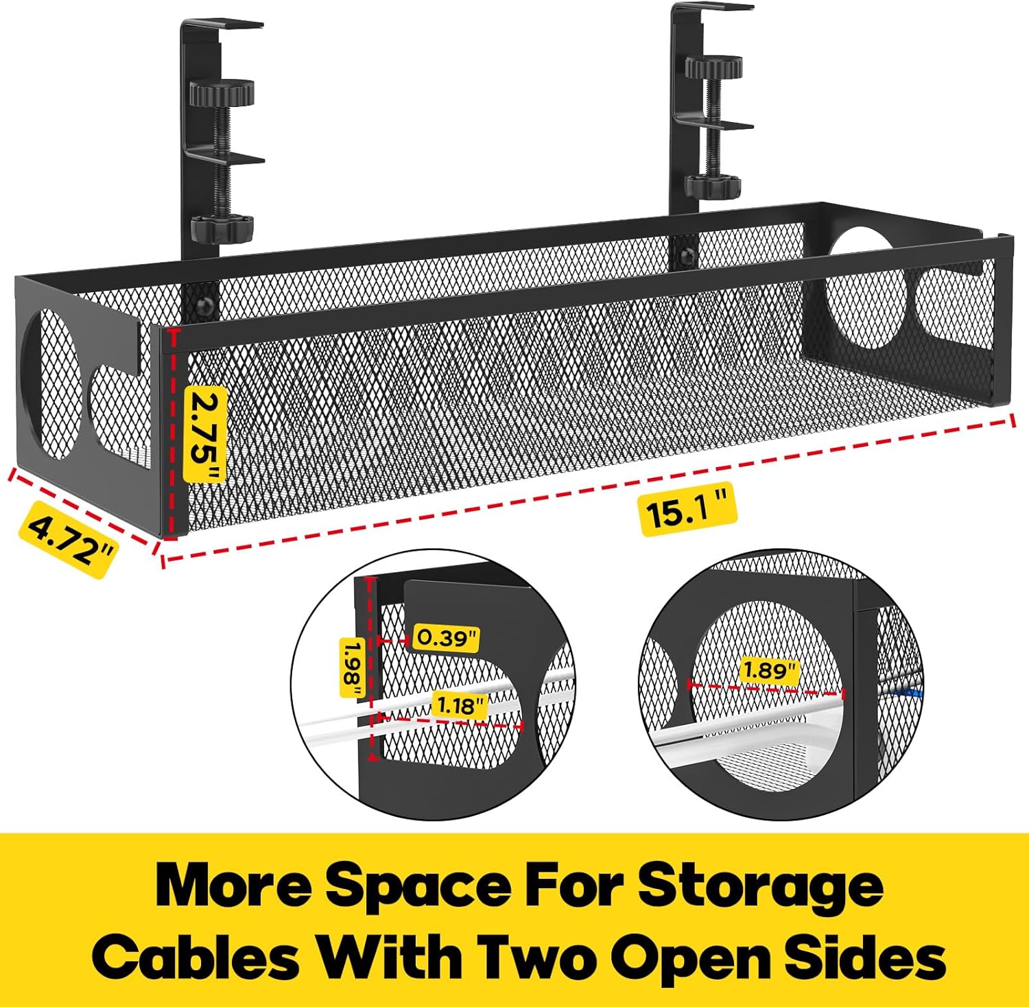 Under Desk Cable Management Tray, 15.1'', Black - Image 3
