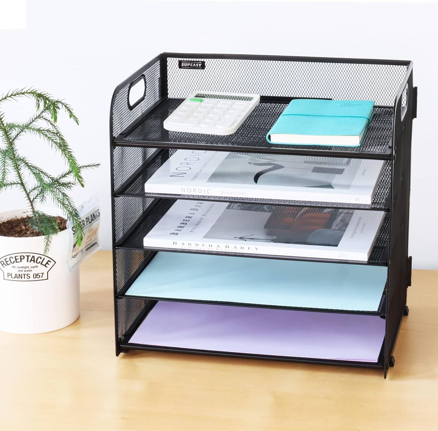 5-Tray Mesh Paper Organizer with Handle - Image 7