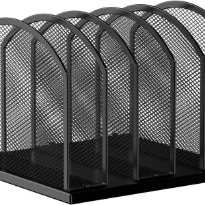 5-Section Vertical Mesh File Organizer, Black