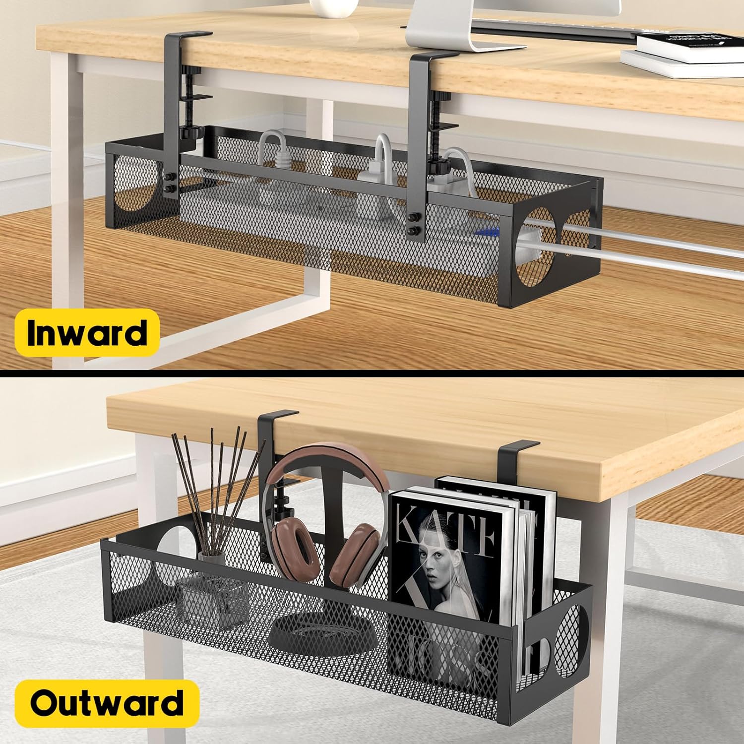 Under Desk Cable Management Tray, 15.1'', Black - Image 5