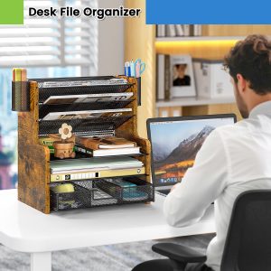 6-Tier Mesh Desk Organizer with Drawer