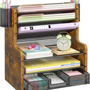 6-Tier Mesh Desk Organizer with Drawer