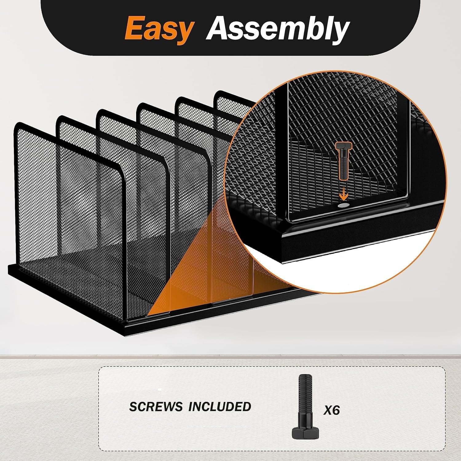Upright Mesh Desktop File Organizer, 5-Section, Black - Image 3