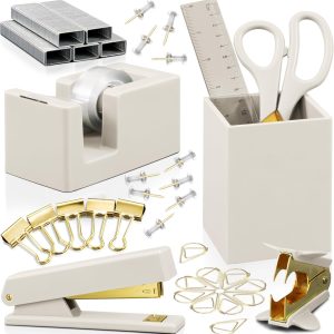 Gold Desk Organizer Set with Pen Holder & More