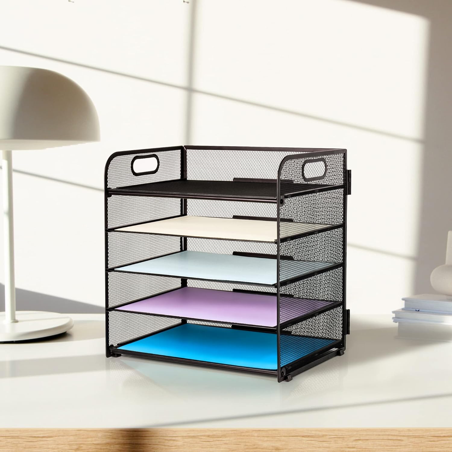 5-Tray Mesh Paper Organizer with Handle - Image 6