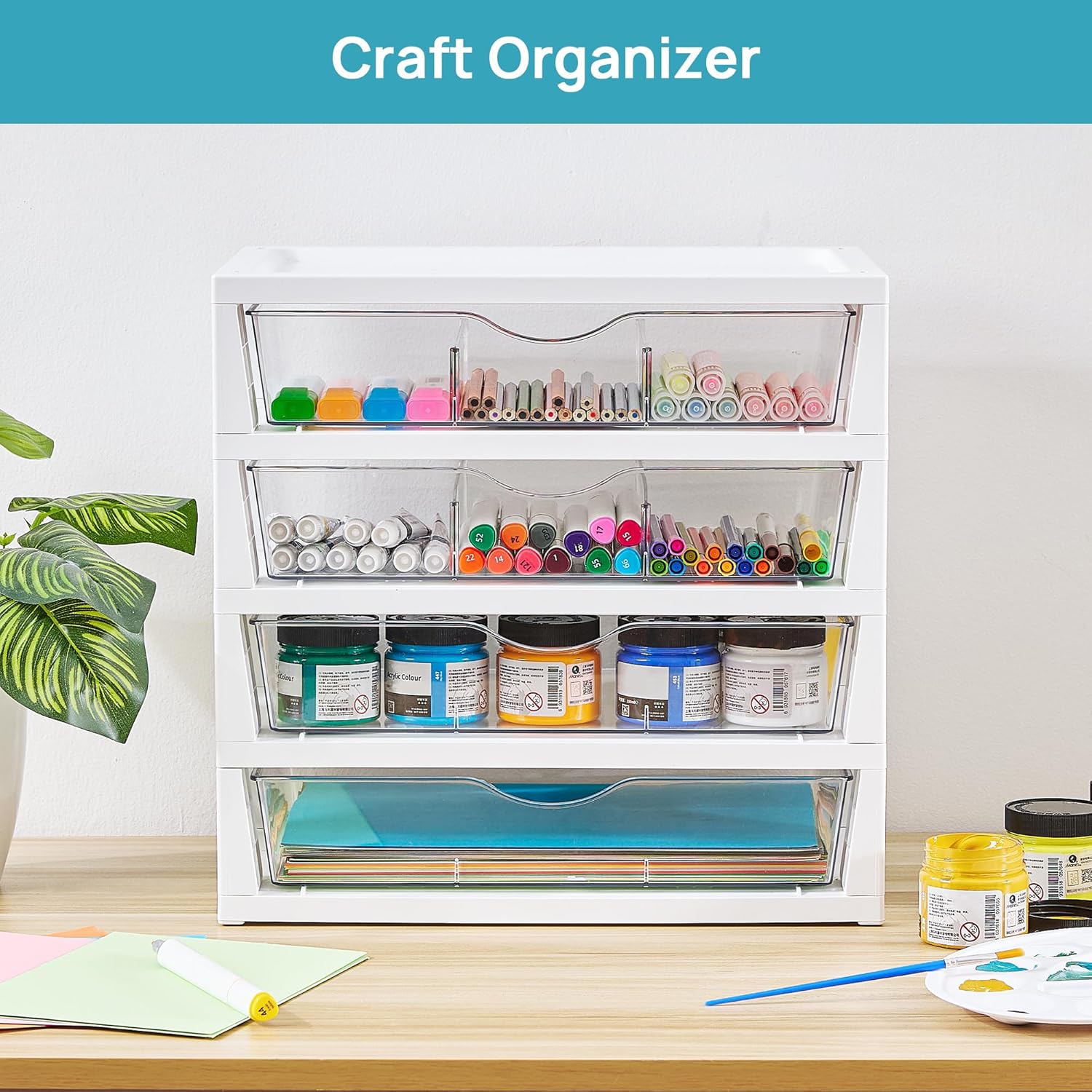 Clear 4-Tier Desktop File Organizer with Drawers - Image 3