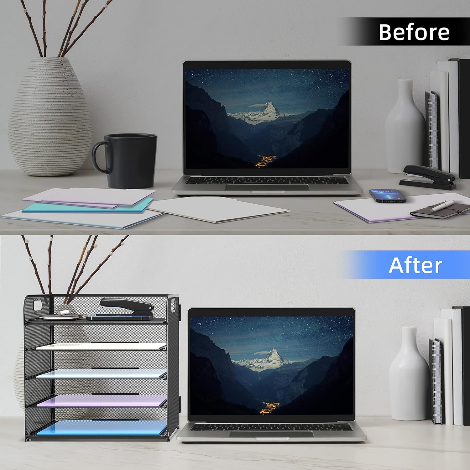 5-Tray Mesh Paper Organizer with Handle - Image 3