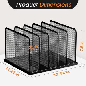 Upright Mesh Desktop File Organizer, 5-Section, Black