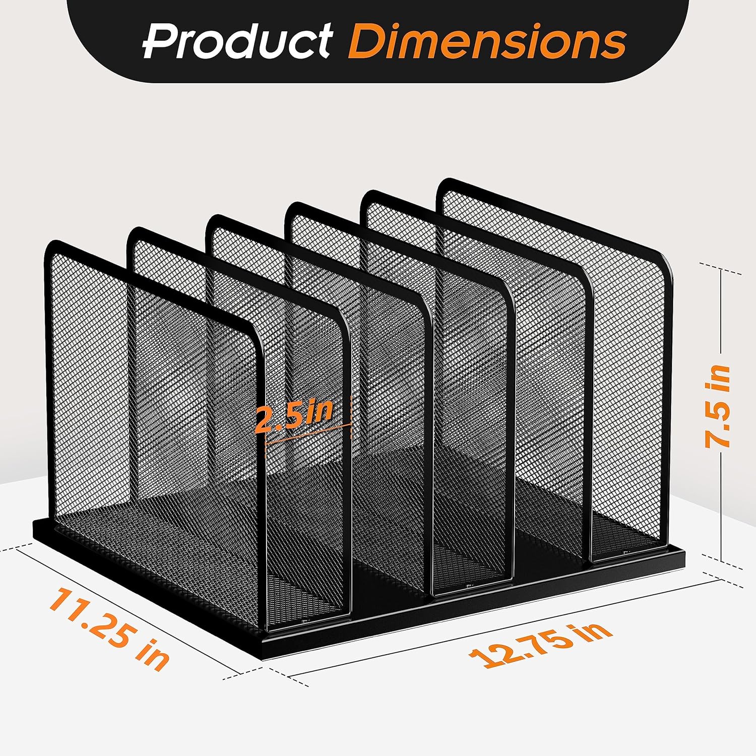 Upright Mesh Desktop File Organizer, 5-Section, Black - Image 2
