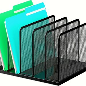 Upright Mesh Desktop File Organizer, 5-Section, Black